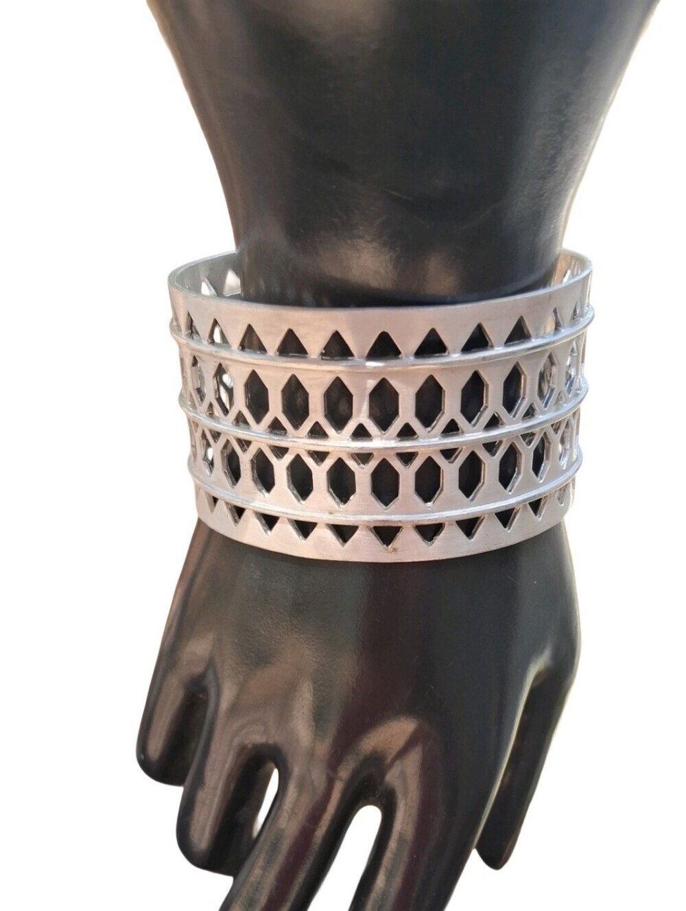 Stella & Dot Silver Geometric Cutout Wide Open Cuff Bracelet Statement